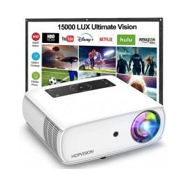 Proyector LED Hopvision JQ818A, Nativo Full HD 1080p, proyección de 15,000 lux, 150,000 horas de vida, HDMI / USB / AV, compati